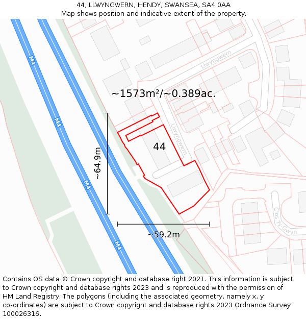 44, LLWYNGWERN, HENDY, SWANSEA, SA4 0AA: Plot and title map