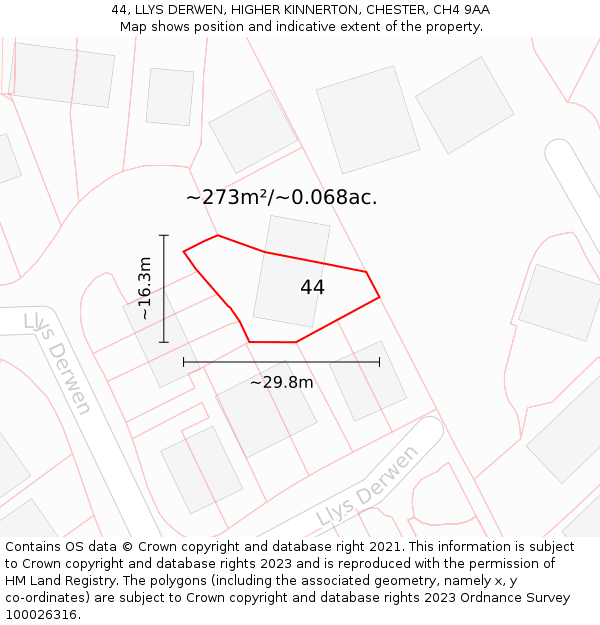 44, LLYS DERWEN, HIGHER KINNERTON, CHESTER, CH4 9AA: Plot and title map