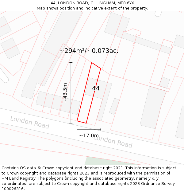 44, LONDON ROAD, GILLINGHAM, ME8 6YX: Plot and title map