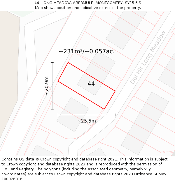 44, LONG MEADOW, ABERMULE, MONTGOMERY, SY15 6JS: Plot and title map