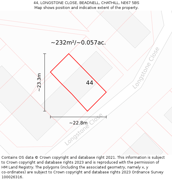 44, LONGSTONE CLOSE, BEADNELL, CHATHILL, NE67 5BS: Plot and title map