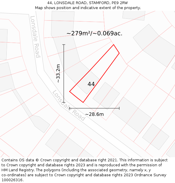 44, LONSDALE ROAD, STAMFORD, PE9 2RW: Plot and title map