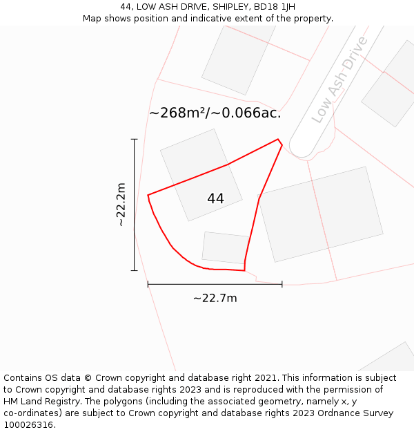 44, LOW ASH DRIVE, SHIPLEY, BD18 1JH: Plot and title map