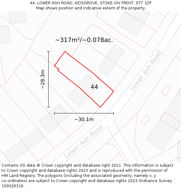 44, LOWER ASH ROAD, KIDSGROVE, STOKE-ON-TRENT, ST7 1DF: Plot and title map