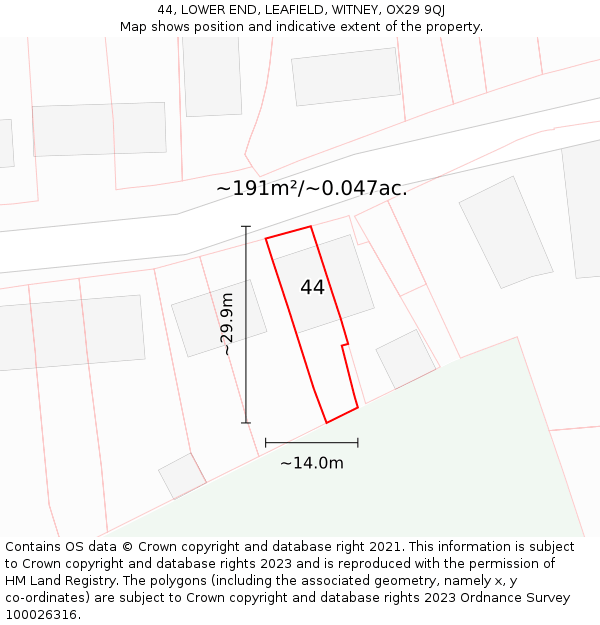 44, LOWER END, LEAFIELD, WITNEY, OX29 9QJ: Plot and title map