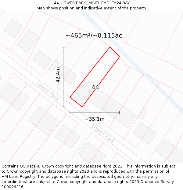 44, LOWER PARK, MINEHEAD, TA24 8AY: Plot and title map