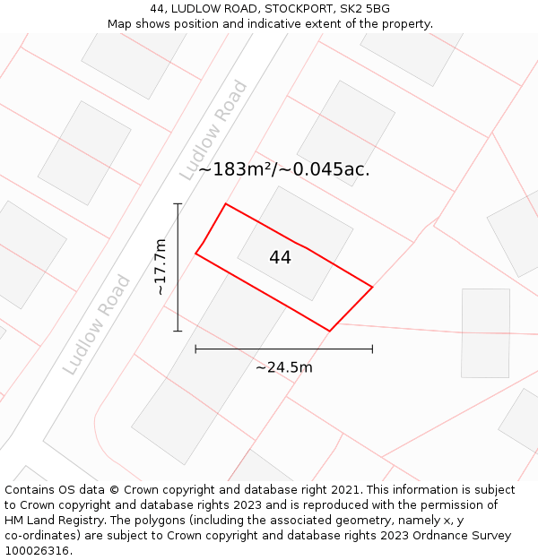 44, LUDLOW ROAD, STOCKPORT, SK2 5BG: Plot and title map