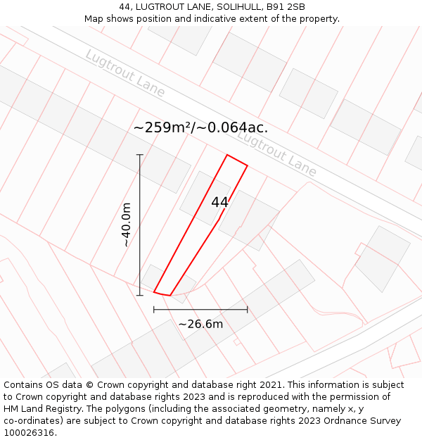 44, LUGTROUT LANE, SOLIHULL, B91 2SB: Plot and title map