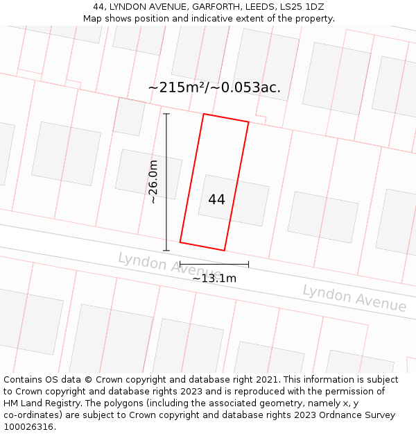 44, LYNDON AVENUE, GARFORTH, LEEDS, LS25 1DZ: Plot and title map