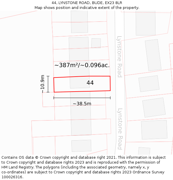 44, LYNSTONE ROAD, BUDE, EX23 8LR: Plot and title map