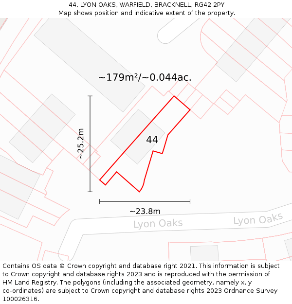 44, LYON OAKS, WARFIELD, BRACKNELL, RG42 2PY: Plot and title map