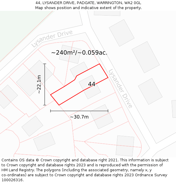 44, LYSANDER DRIVE, PADGATE, WARRINGTON, WA2 0GL: Plot and title map