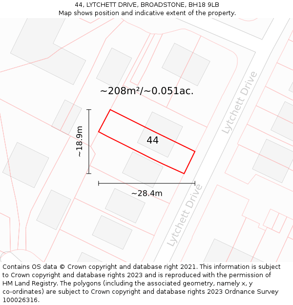 44, LYTCHETT DRIVE, BROADSTONE, BH18 9LB: Plot and title map