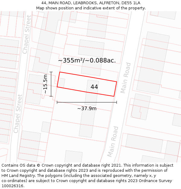 44, MAIN ROAD, LEABROOKS, ALFRETON, DE55 1LA: Plot and title map