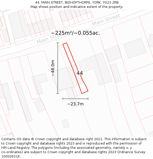 44, MAIN STREET, BISHOPTHORPE, YORK, YO23 2RB: Plot and title map