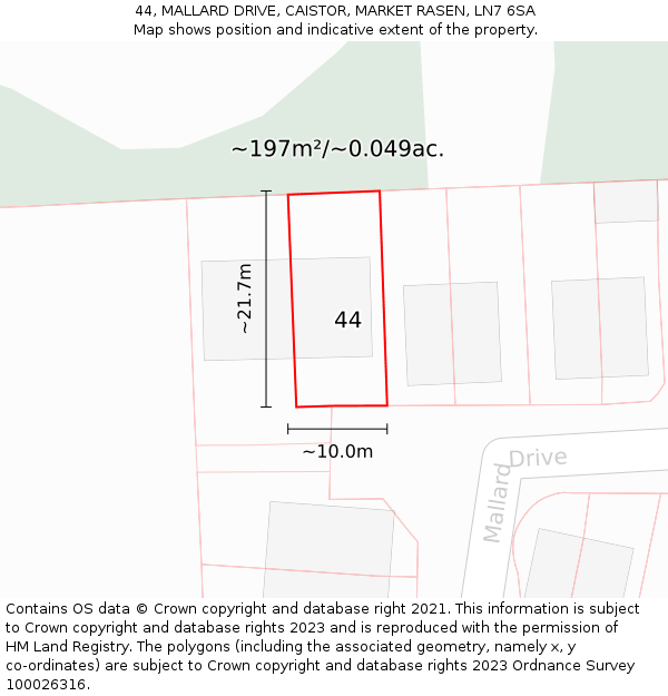44, MALLARD DRIVE, CAISTOR, MARKET RASEN, LN7 6SA: Plot and title map