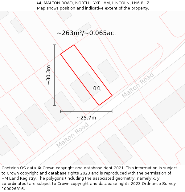 44, MALTON ROAD, NORTH HYKEHAM, LINCOLN, LN6 8HZ: Plot and title map