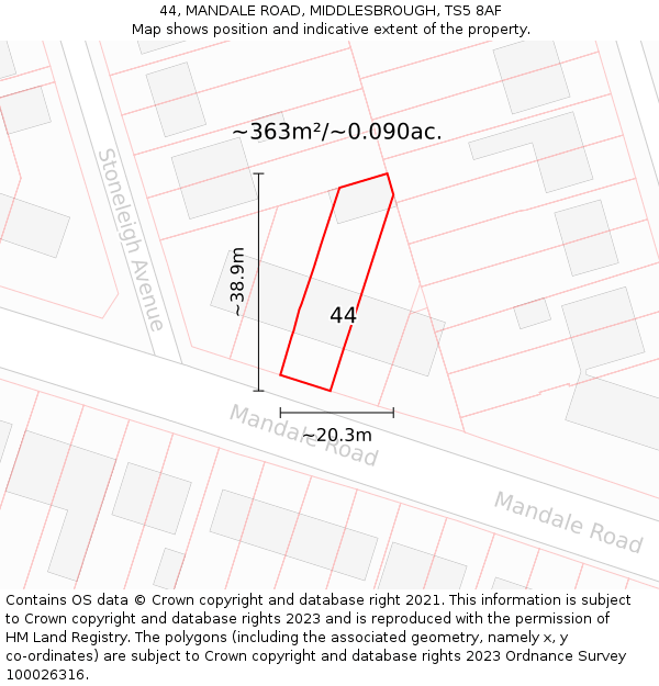 44, MANDALE ROAD, MIDDLESBROUGH, TS5 8AF: Plot and title map