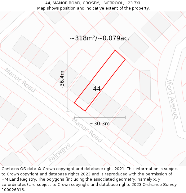 44, MANOR ROAD, CROSBY, LIVERPOOL, L23 7XL: Plot and title map