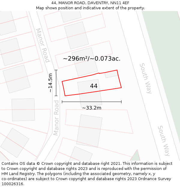 44, MANOR ROAD, DAVENTRY, NN11 4EF: Plot and title map