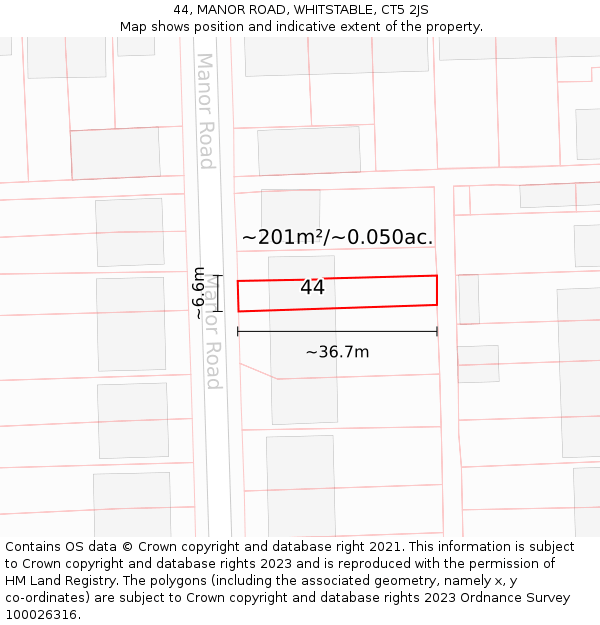 44, MANOR ROAD, WHITSTABLE, CT5 2JS: Plot and title map
