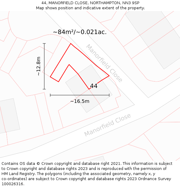 44, MANORFIELD CLOSE, NORTHAMPTON, NN3 9SP: Plot and title map