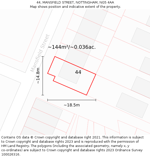 44, MANSFIELD STREET, NOTTINGHAM, NG5 4AA: Plot and title map