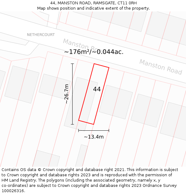 44, MANSTON ROAD, RAMSGATE, CT11 0RH: Plot and title map