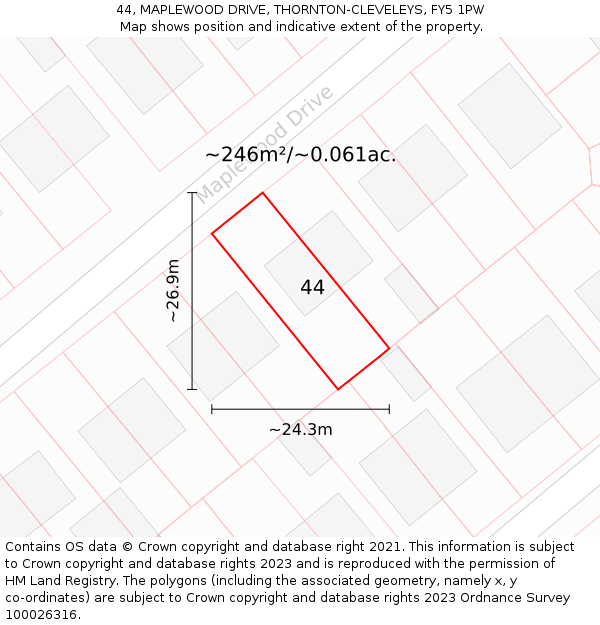 44, MAPLEWOOD DRIVE, THORNTON-CLEVELEYS, FY5 1PW: Plot and title map
