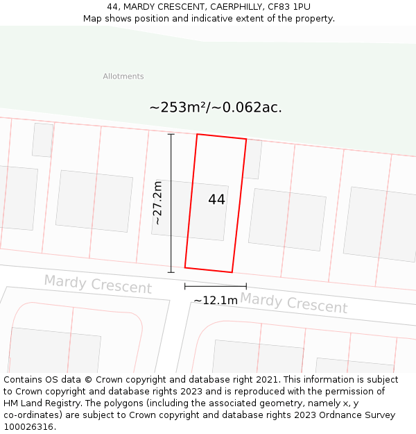 44, MARDY CRESCENT, CAERPHILLY, CF83 1PU: Plot and title map