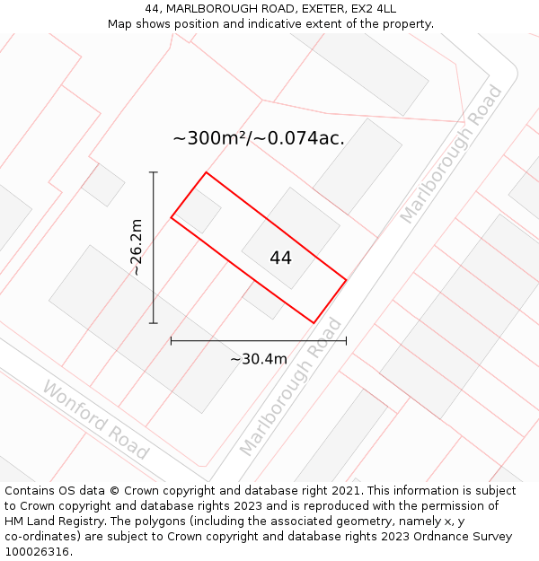 44, MARLBOROUGH ROAD, EXETER, EX2 4LL: Plot and title map