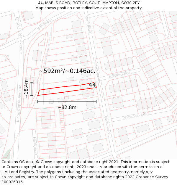 44, MARLS ROAD, BOTLEY, SOUTHAMPTON, SO30 2EY: Plot and title map