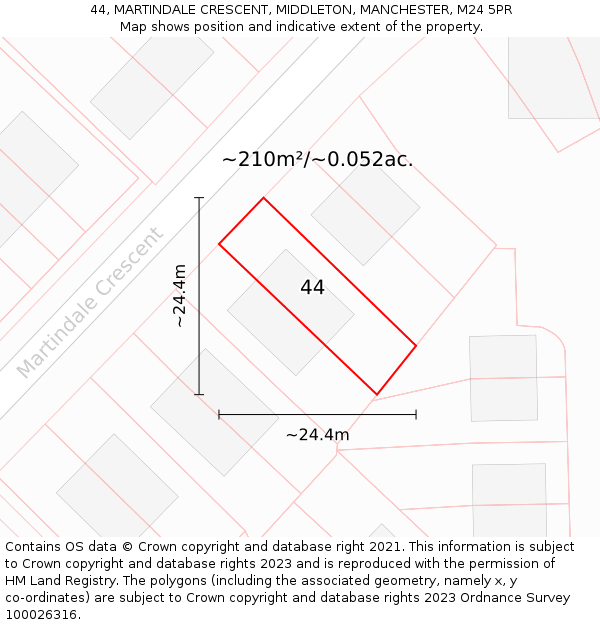 44, MARTINDALE CRESCENT, MIDDLETON, MANCHESTER, M24 5PR: Plot and title map