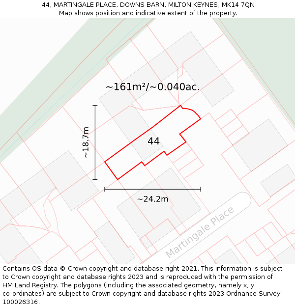44, MARTINGALE PLACE, DOWNS BARN, MILTON KEYNES, MK14 7QN: Plot and title map