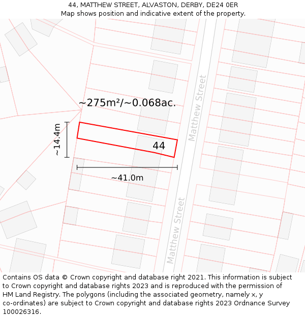 44, MATTHEW STREET, ALVASTON, DERBY, DE24 0ER: Plot and title map