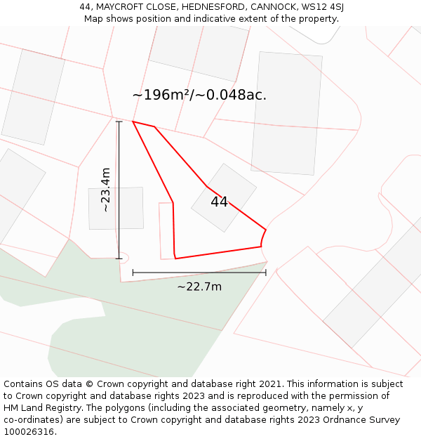 44, MAYCROFT CLOSE, HEDNESFORD, CANNOCK, WS12 4SJ: Plot and title map