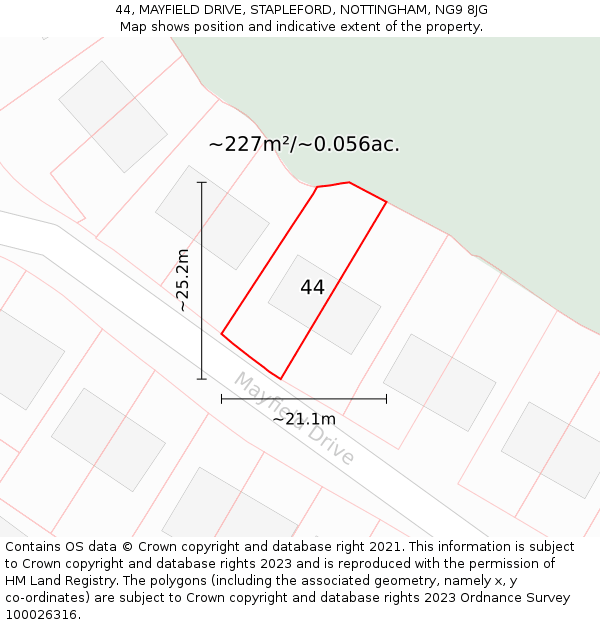 44, MAYFIELD DRIVE, STAPLEFORD, NOTTINGHAM, NG9 8JG: Plot and title map