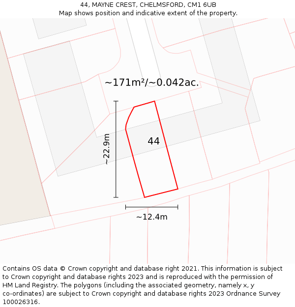 44, MAYNE CREST, CHELMSFORD, CM1 6UB: Plot and title map