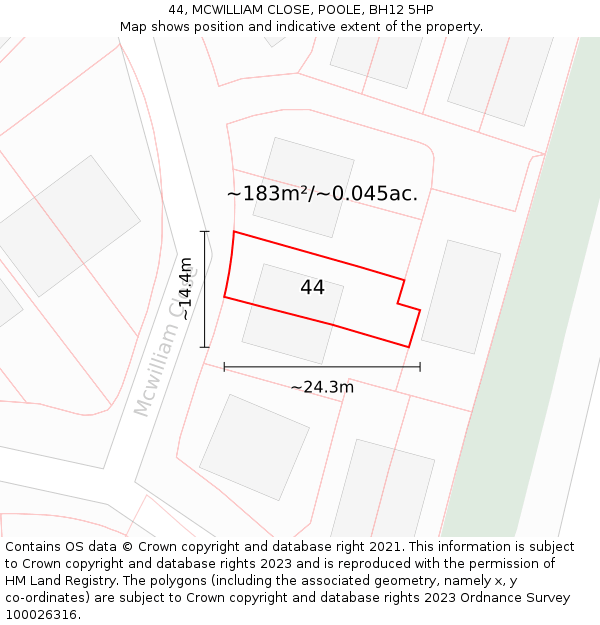 44, MCWILLIAM CLOSE, POOLE, BH12 5HP: Plot and title map