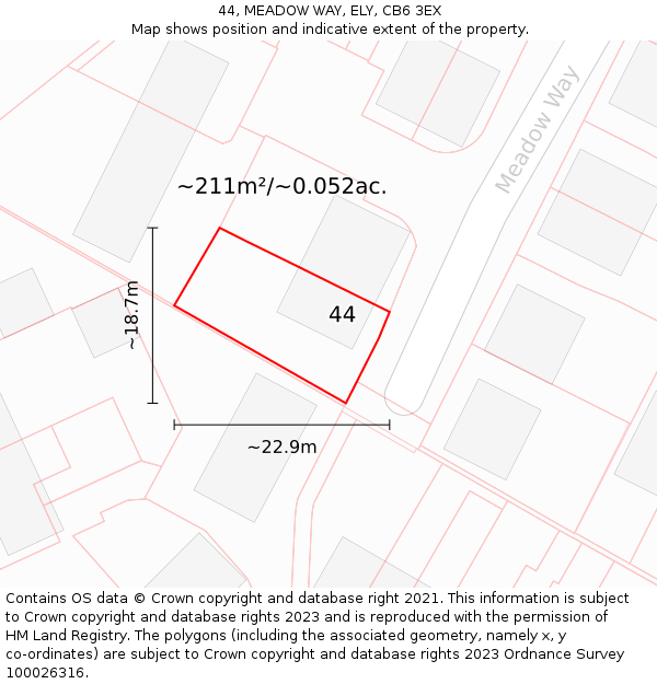 44, MEADOW WAY, ELY, CB6 3EX: Plot and title map