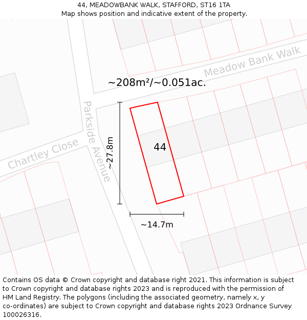 44, MEADOWBANK WALK, STAFFORD, ST16 1TA: Plot and title map