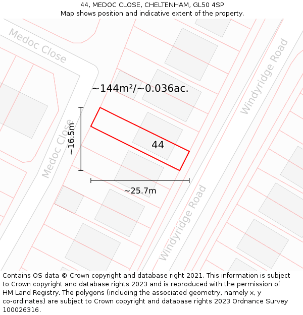 44, MEDOC CLOSE, CHELTENHAM, GL50 4SP: Plot and title map