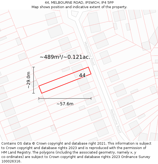 44, MELBOURNE ROAD, IPSWICH, IP4 5PP: Plot and title map