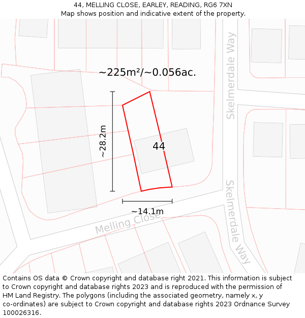 44, MELLING CLOSE, EARLEY, READING, RG6 7XN: Plot and title map