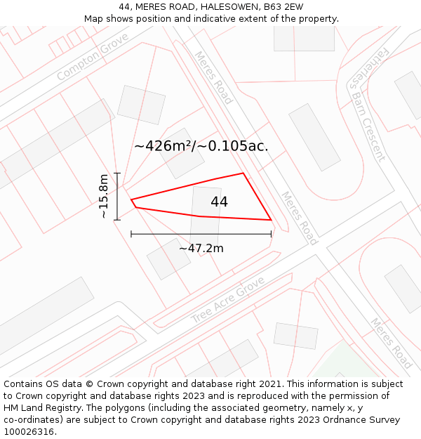 44, MERES ROAD, HALESOWEN, B63 2EW: Plot and title map