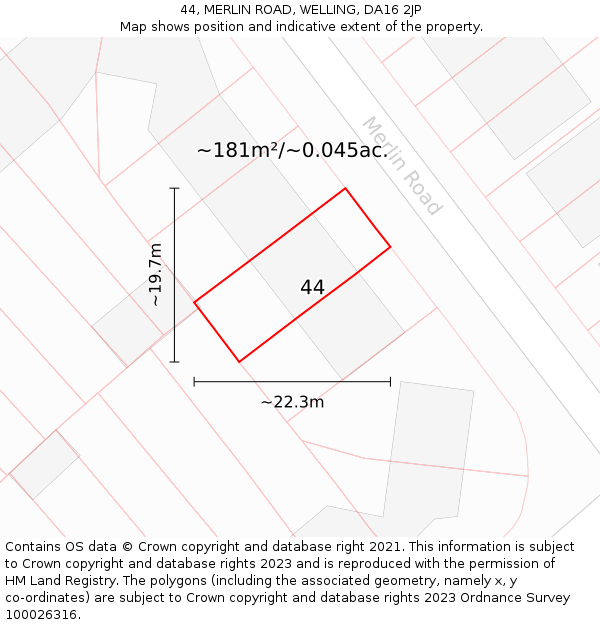 44, MERLIN ROAD, WELLING, DA16 2JP: Plot and title map