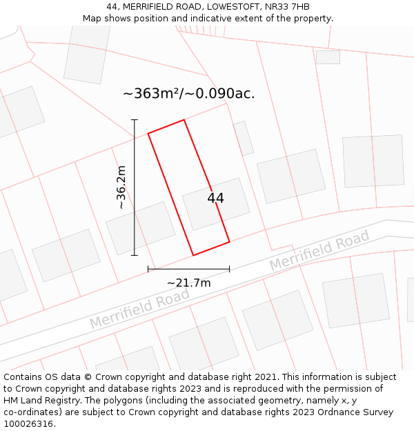 44, MERRIFIELD ROAD, LOWESTOFT, NR33 7HB: Plot and title map