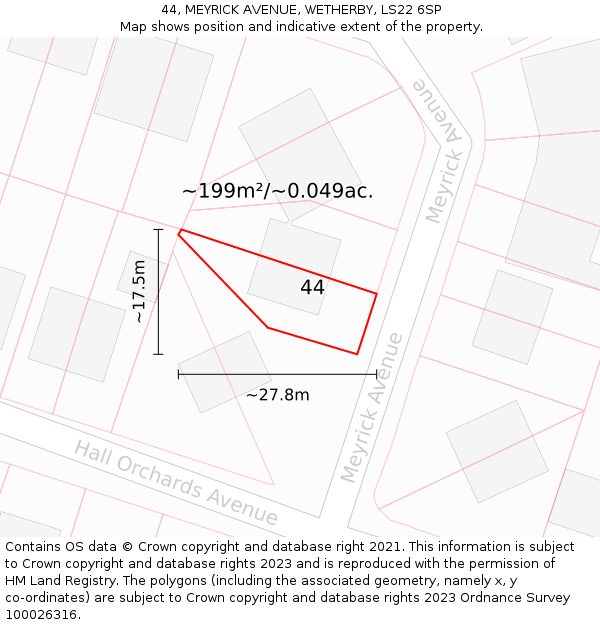 44, MEYRICK AVENUE, WETHERBY, LS22 6SP: Plot and title map