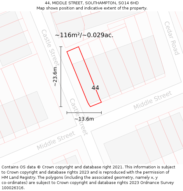 44, MIDDLE STREET, SOUTHAMPTON, SO14 6HD: Plot and title map