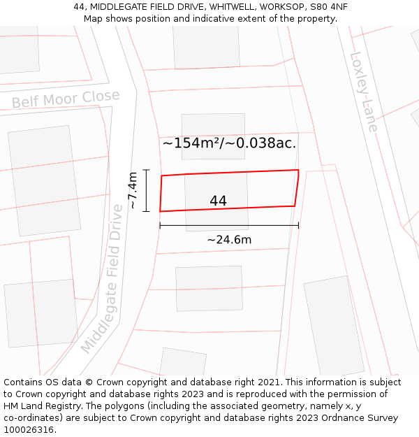 44, MIDDLEGATE FIELD DRIVE, WHITWELL, WORKSOP, S80 4NF: Plot and title map